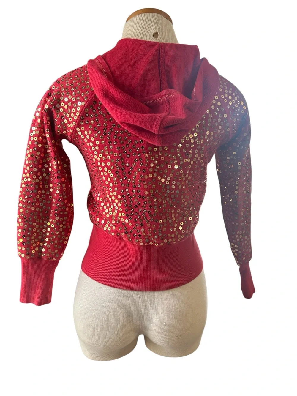 Vintage Y2K Mary-Kate & Ashley Red Gold Sequin Zip Hoodie Girls L 10/12